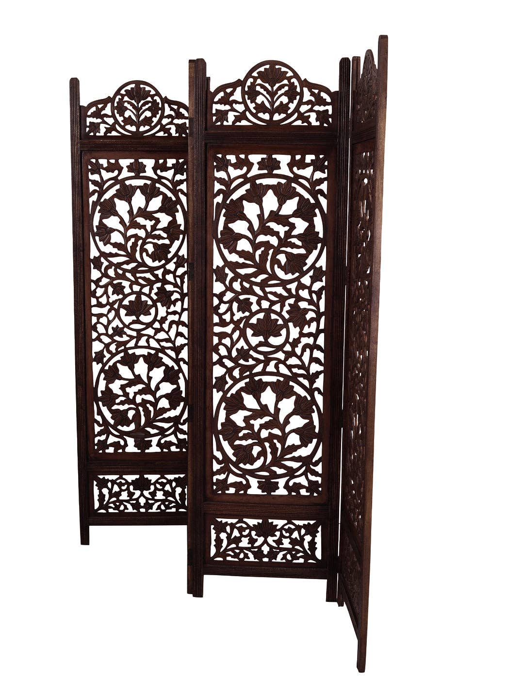 iAnanas - Wholesale Room Divider - Mango Wood Room Divider - 5 Panel Floral Handmade Screen, Privacy Screen & Decoration for Living Room, Bedroom, Balcony & Office - Brown (254x3x180 cm)2
