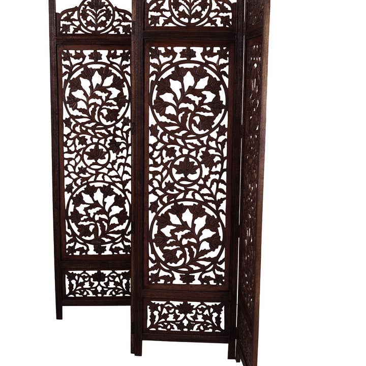 iAnanas - Wholesale Room Divider - Mango Wood Room Divider - 5 Panel Floral Handmade Screen, Privacy Screen & Decoration for Living Room, Bedroom, Balcony & Office - Brown (254x3x180 cm)2