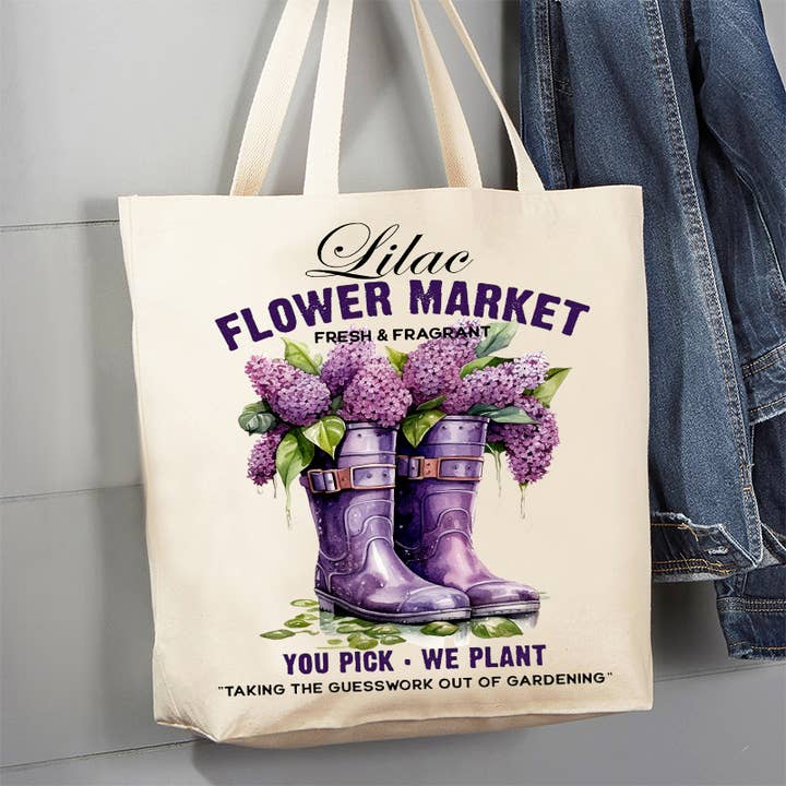 Lilac Flower Market Garden Boots lærredstaske for engroshandel hos Avery Lane Gifts