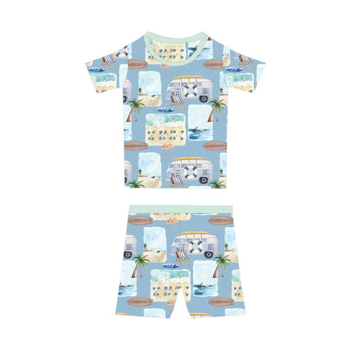 Seaside Surf Bamboo Two Piece Short Pajamas for wholesale by Eazy Living Baby Co