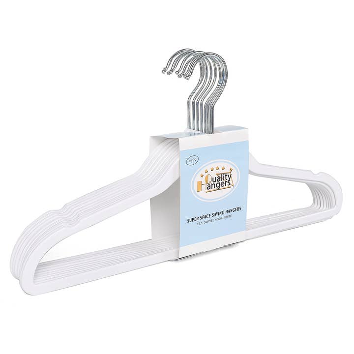 P411-WT - 16,5" Slanke Witte ABS Kunststof Kledinghangers – 10 Stuks voor wholesale door Quality Hangers