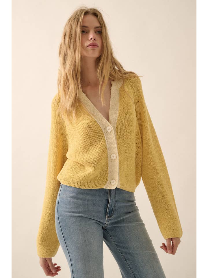 Promesa USA - Wholesale Cardigan - Women's - Ribbed Knit Contrast Cardigan Sweater
