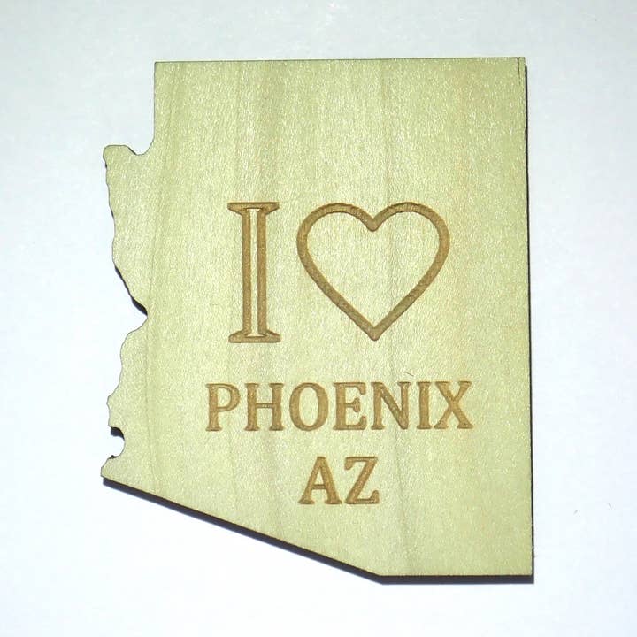 Aimant en bois gravé I Love Arizona - Personnalisable pour la vente par Lighthouse Gift Company