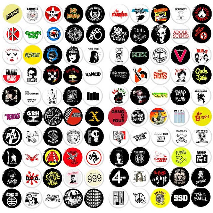 Pinbax Express – wholesale Nål och knapp för kavajslag – 100 Punkmusik set 1" tum (25 mm) pins knappar skivor band