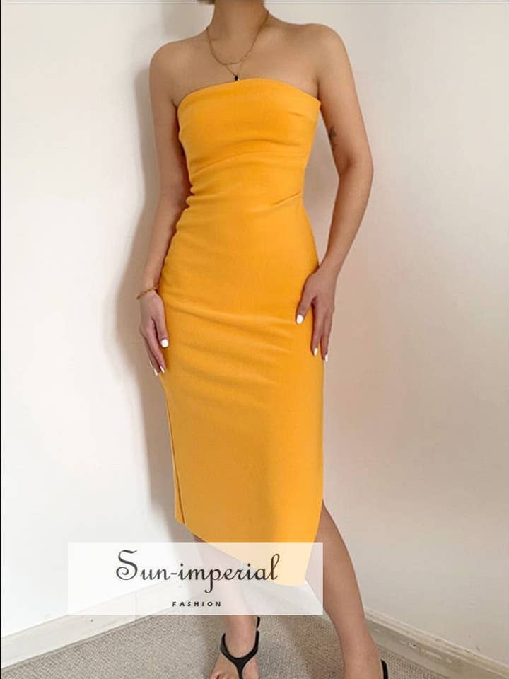 Women's Solid Strapless Midi Dress With Fold for wholesale by Sun Imperial