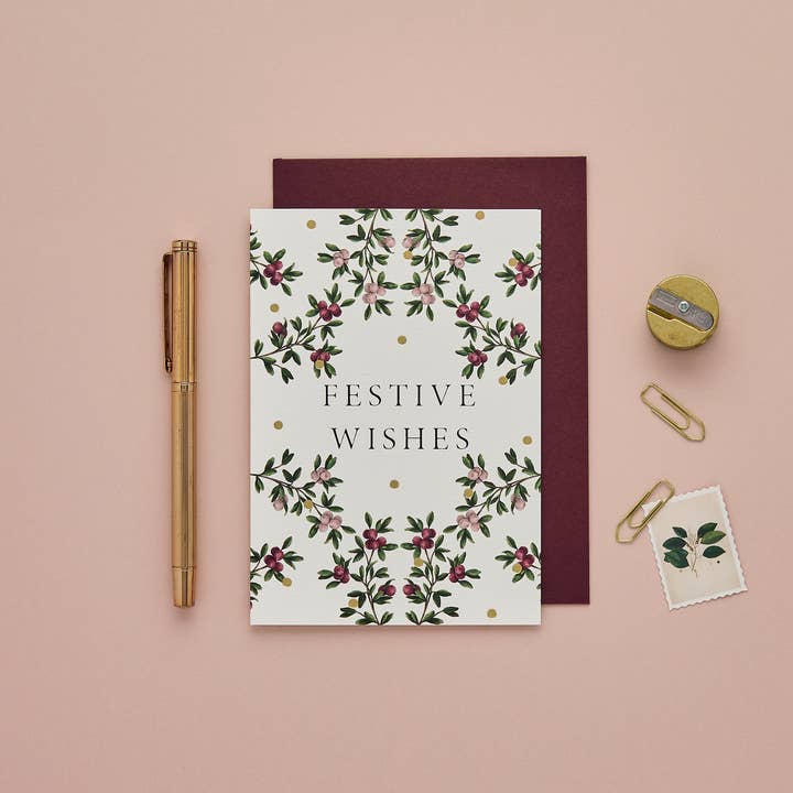 Festive Wishes - Christmas Card - Merry Nouveau Collection for wholesale by Catherine Lewis Design