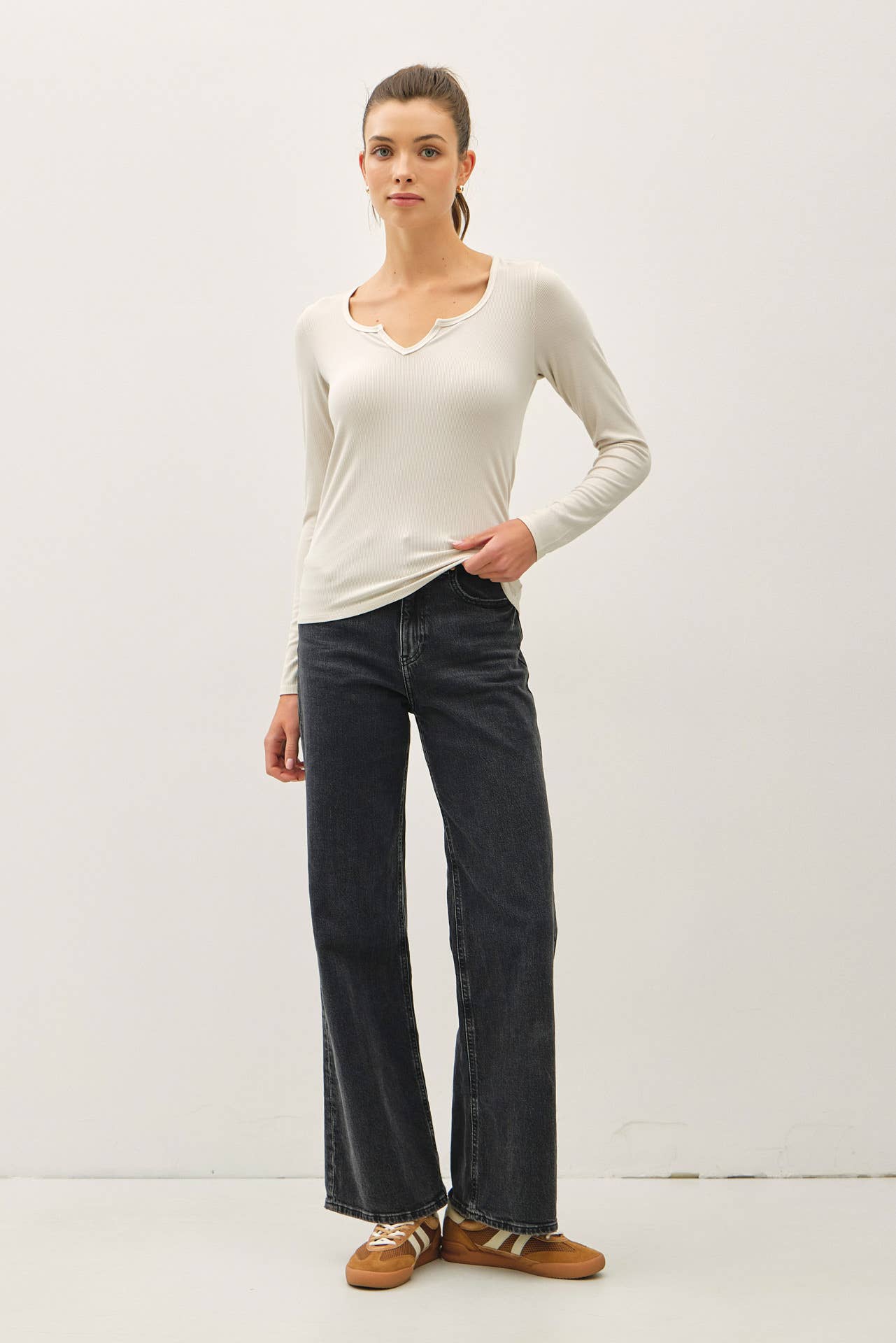 Be Cool - Wholesale Knit Top - Women's -  RIBBED NOTCHED NECK LONGSLEEVE BASIC TOP 15