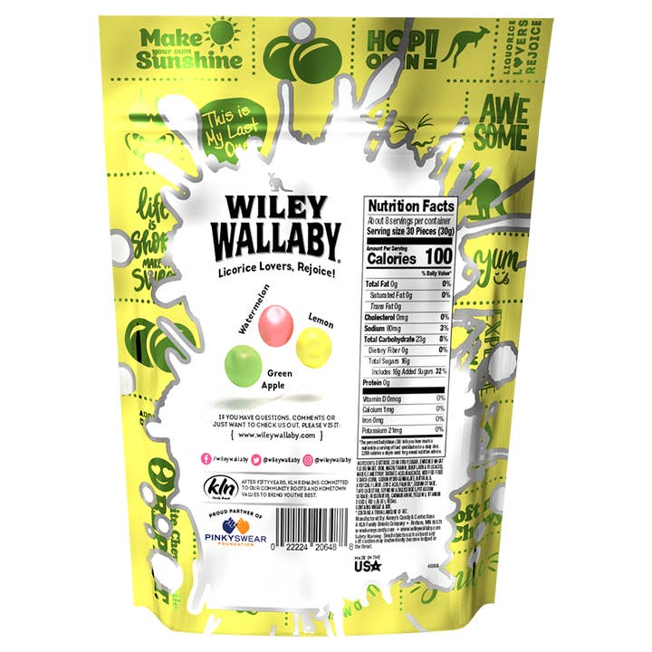 Grandpa Joe's Candy Shop - Wholesale Licorice - Wiley Wallaby Sourrageous Drops, 6oz Bag Sour Licorice 12ct