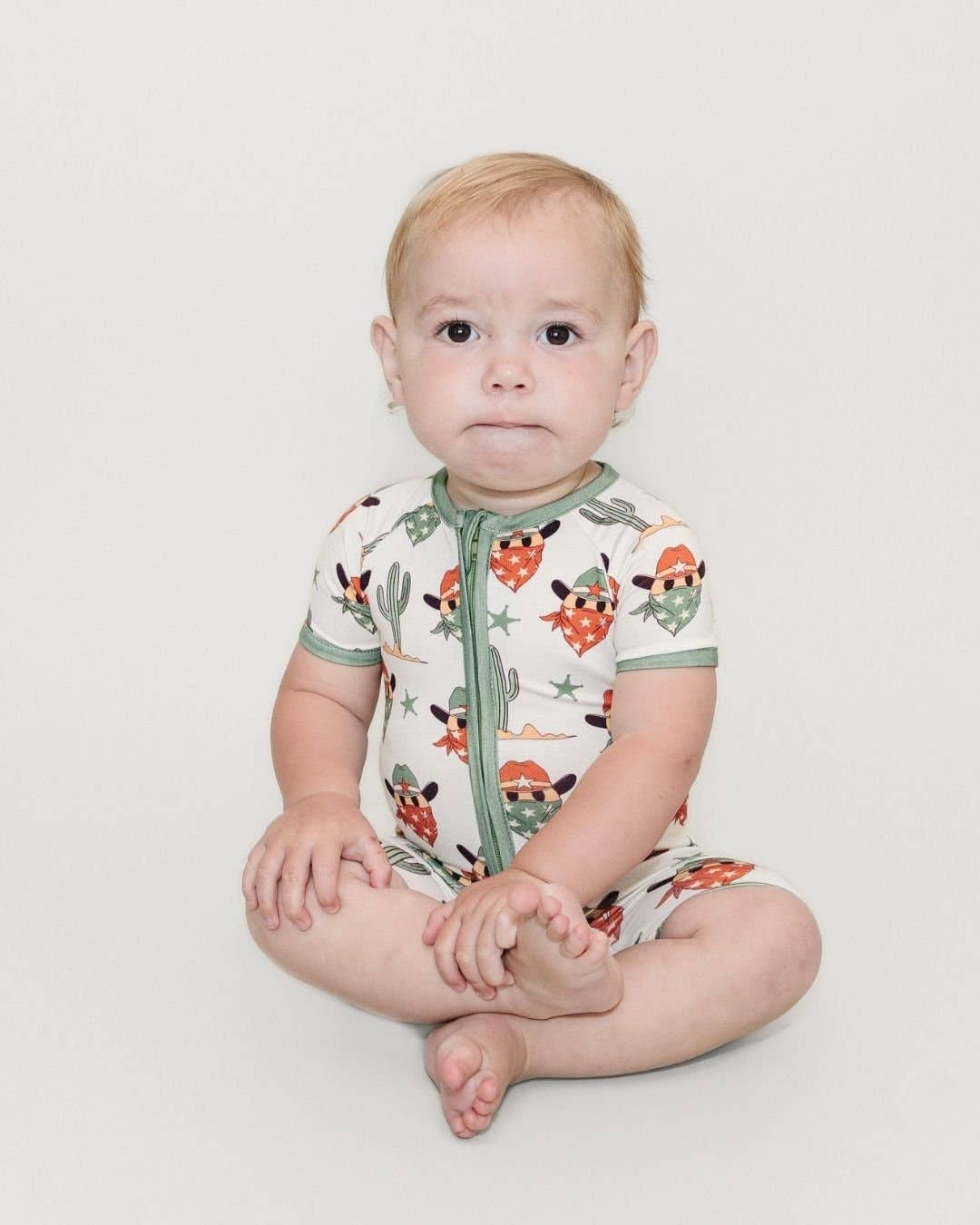 Grassy Creek Designs - Wholesale Jumpsuit - Baby - Bamboo Shorty Romper | Smiley Cowboy3