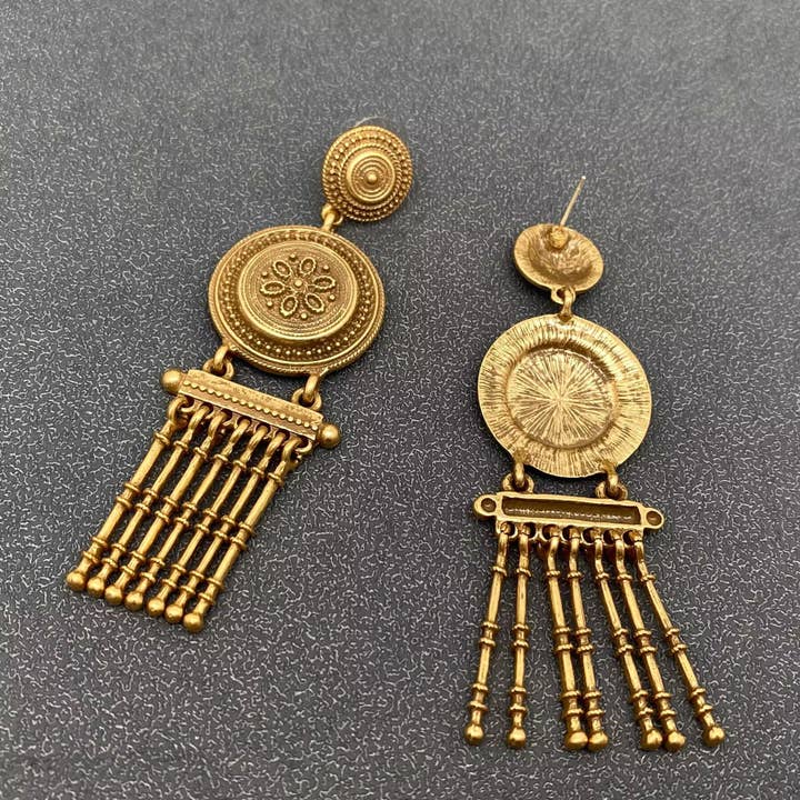 Mio Queena - Wholesale Dangle Earrings - Vintage Bamboo Shape Metal Fringe Alluvial Golden Earrings2