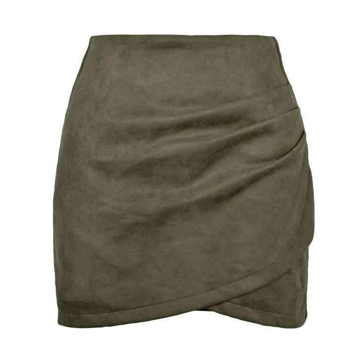 Plush Looks - Wholesale Skirt - Women's - Chic Suede Mini Skirt In Irregular Solid Color6