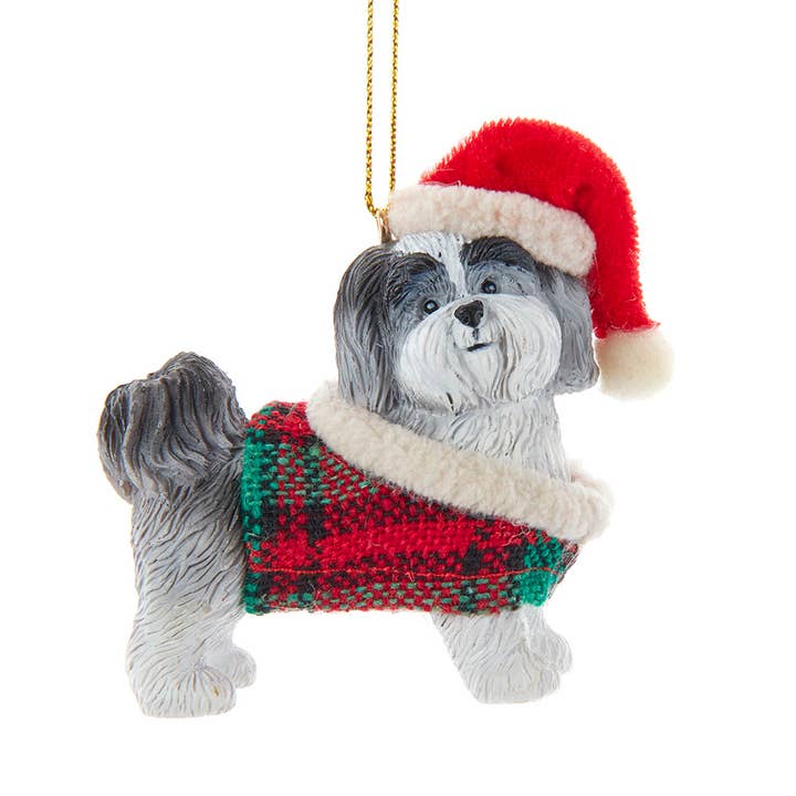 Kurt S. Adler, Inc. - Wholesale Ornament - 2.36" Resin Gray Shih-Tzu W/Coat Orn1