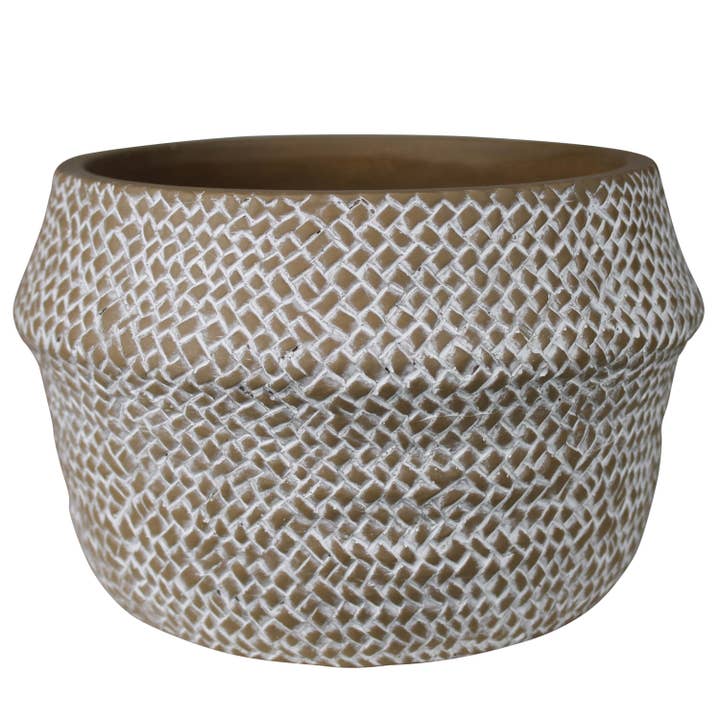 Medina Basket Cachepot, Cement - Lrg for wholesale by HomArt