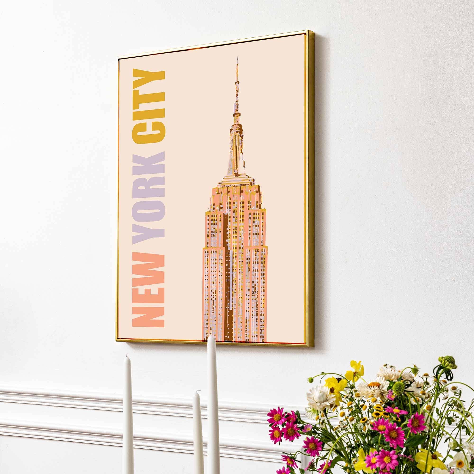 Newpencilbox Art - Vente Affiche d'art - Impression d'art Empire State de New York, typographie pastel douce8