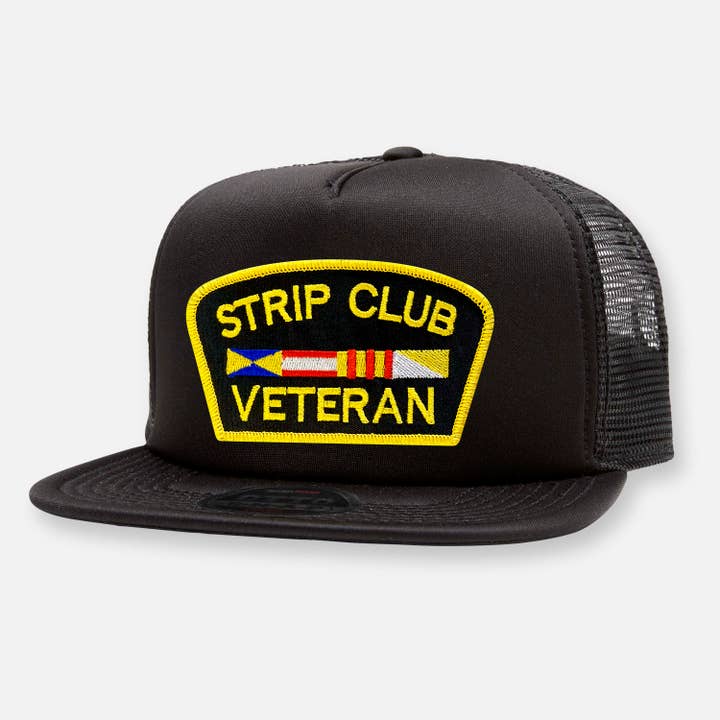 Webig Moto Company - Wholesale Trucker Hat - Unisex - STRIP CLUB VETERAN FLAT BILL PATCH HAT