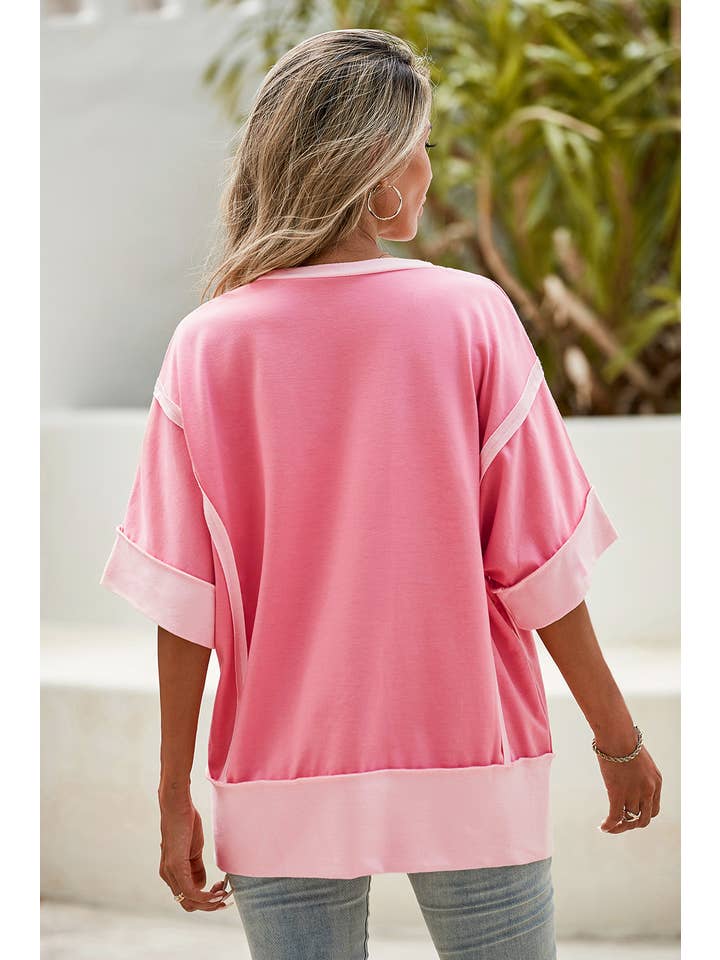 Little Daisy Closet - Wholesale Knit Top - Women's - LDC Half Sleeve Raw Seam High Low Side Split Top