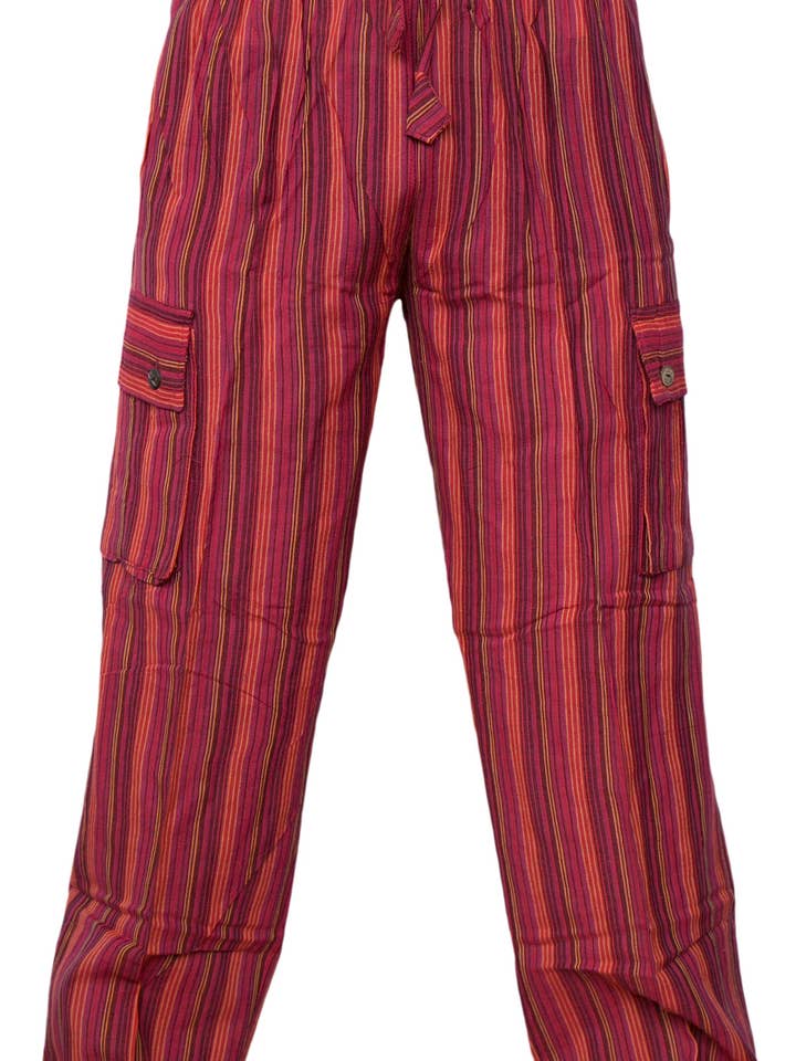 Gheri - Wholesale Trousers – Unisex - Striped Cargo Lounge Cotton Loose Trousers0