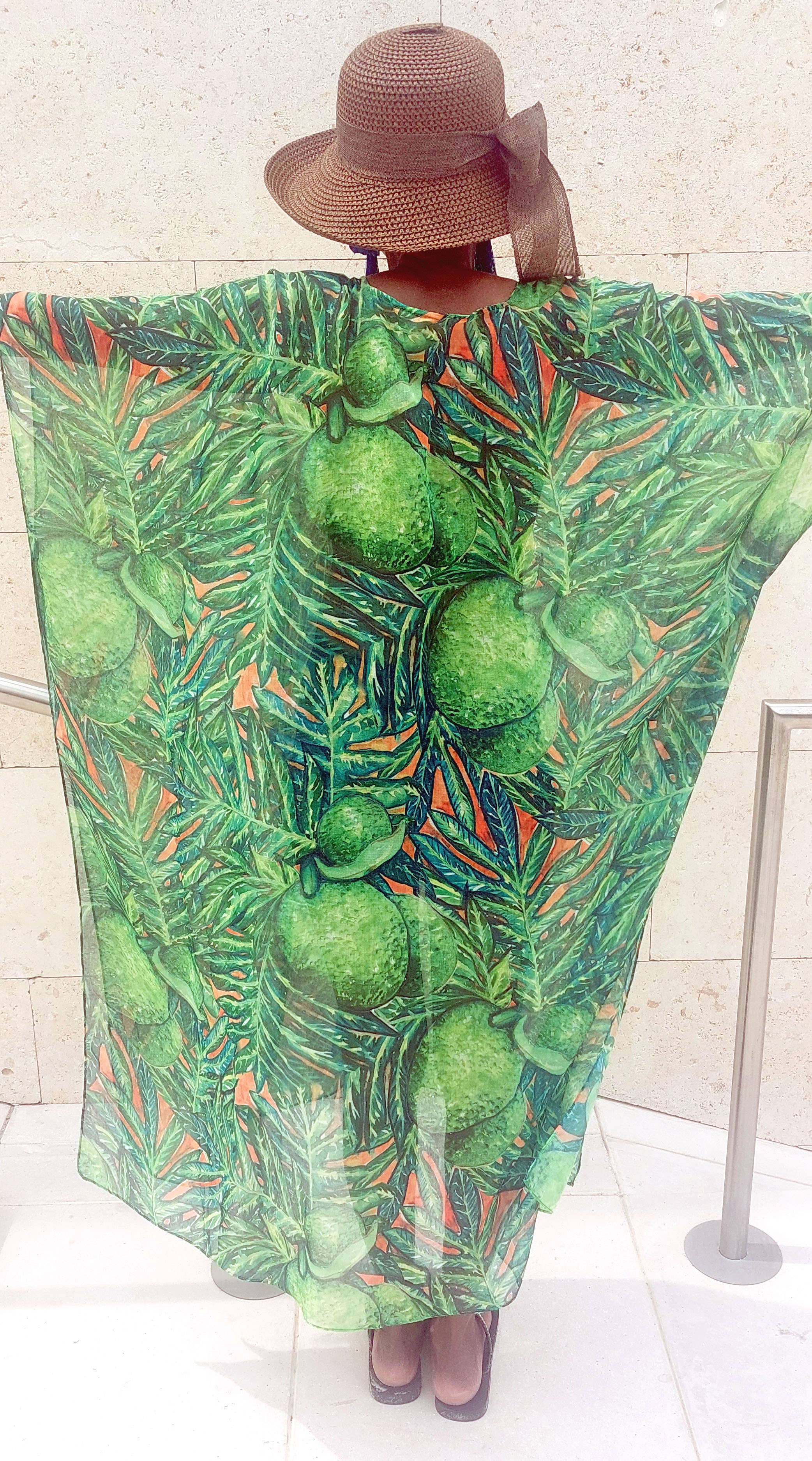 Ebonaiti - Wholesale Swim Cover Up - Women's - Kaftan Kimono Beach Cover Bread Fruit Painting Design2