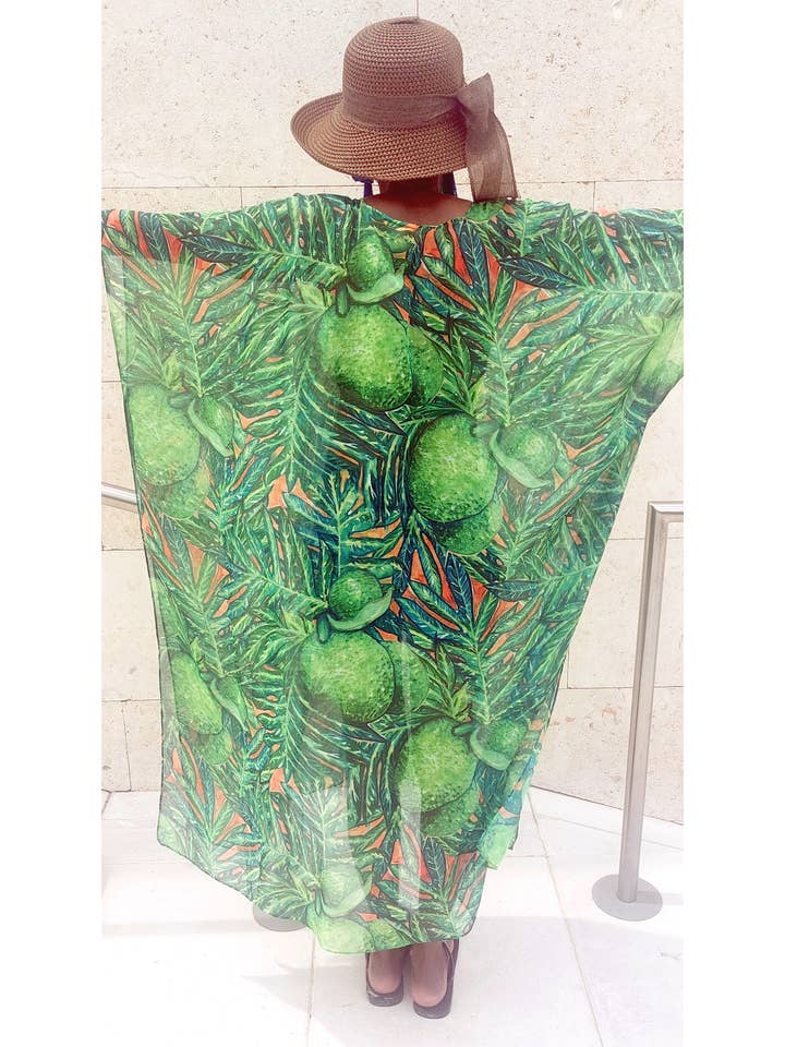 Ebonaiti - Wholesale Swim Cover Up - Women's - Kaftan Kimono Beach Cover Bread Fruit Painting Design2
