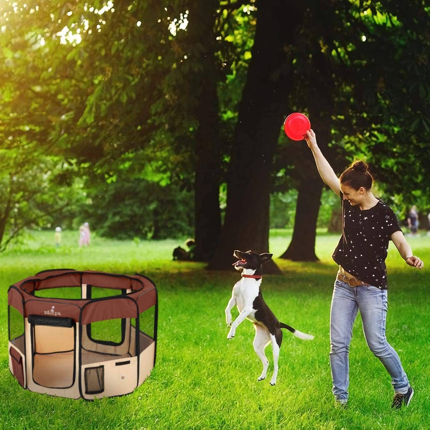Portable Foldable Pet playpen Exercise Pen Kennel Case Brown for wholesale on Faire3