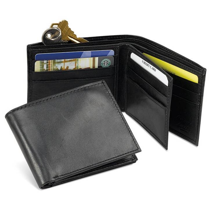 Black Leather Bifold Wallet - 4 for wholesale by Western Express