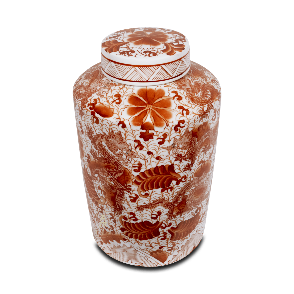 Asian Mix Interior – Engroshandel Vase – Stor rød drejerpotte med dragemotiv4