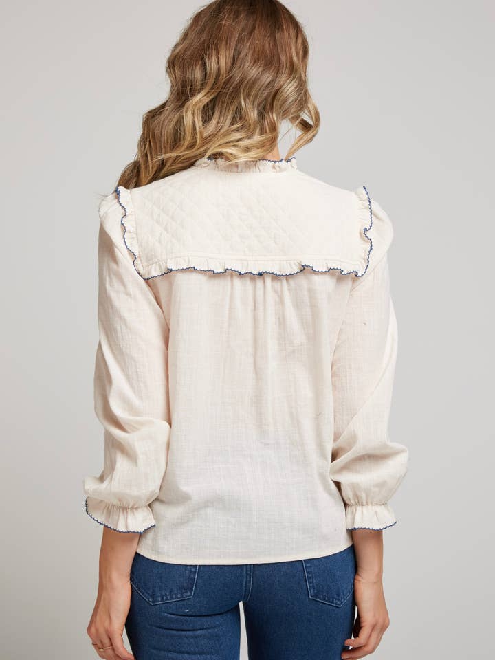Andy & Lucy - Wholesale Blouse - Women's - FLORIE - Ecru blouse with ruffled colored edges2