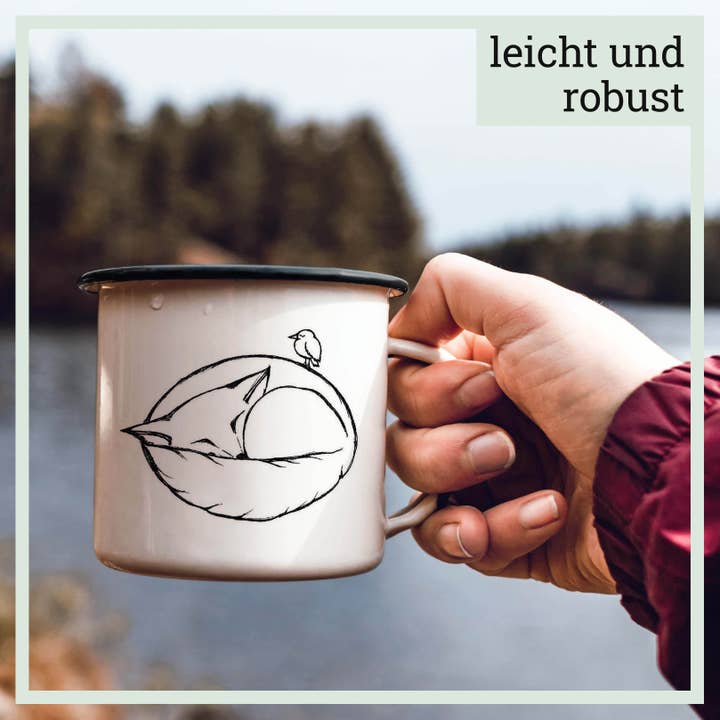 LIGARTI - Wholesale Coffee Mug - Enamel Mug - Sleeping Fox