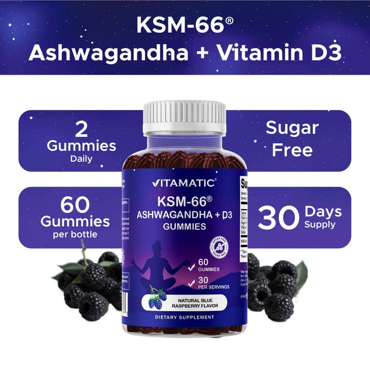 Vitamatic - Wholesale Oral Supplement/Vitamin - Vitamatic KSM-66® Ashwagandha + D3 Gummies - 60 Gummies5