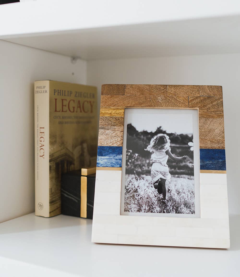 Matr Boomie Fair Trade - Wholesale Picture Frame - Kaveri Striped 5x7 Picture Frame - Carved Bone & Wood2