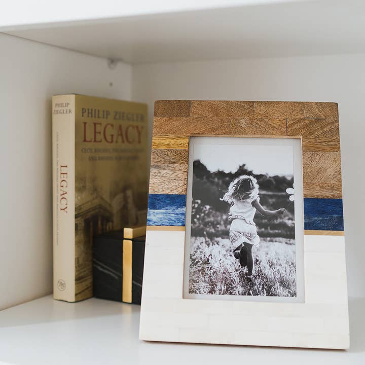 Matr Boomie Fair Trade - Wholesale Picture Frame - Kaveri Striped 5x7 Picture Frame - Carved Bone & Wood2