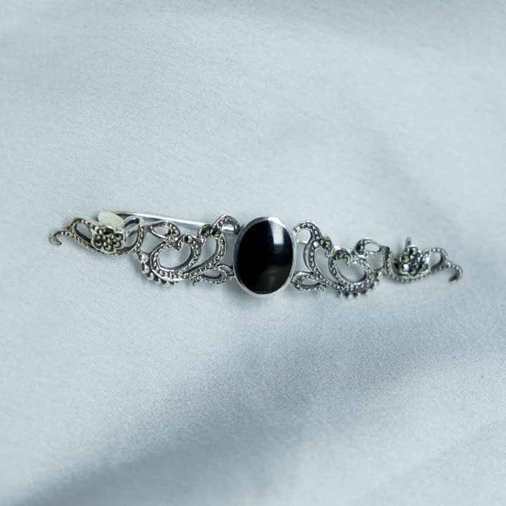 Vintage Onyx, Markasit und Silberbrosche für den Großhandel von Iroquoise