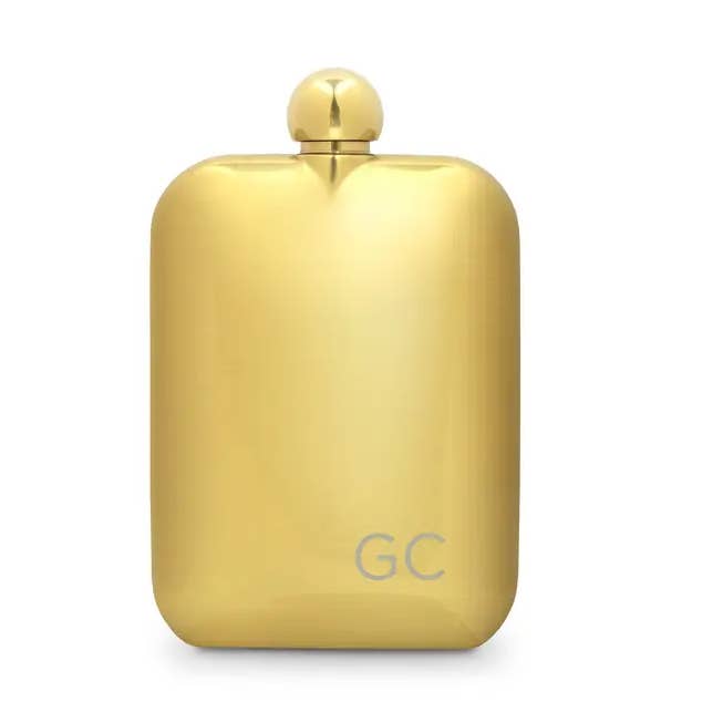 Gold Metal Round Edged Hip Flask - Classic Initials for wholesale by Weddingstar Inc.