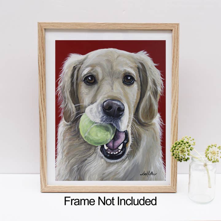 Dog Art Print, Golden Retriever met Ball Fine Art Print voor wholesale door Hippie Hound Studios