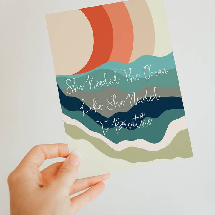 Carte-note vierge - She Needed The Ocean pour la vente par Alicia Bock Print Shop