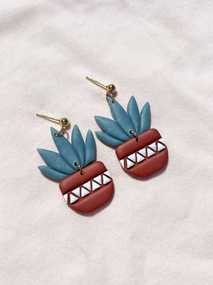 Boucles d'oreilles succulentes en pot - Terre cuite pour la vente par Desert and Stone Jewelry