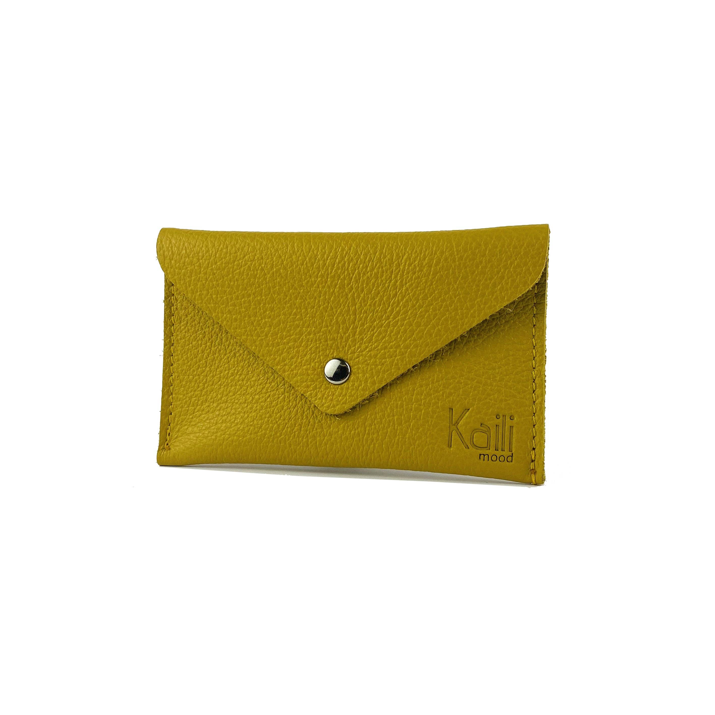 Kaili mood / RENATO BORZATTA - Italy since 1978 - - Wholesale Wallet - Women's - K0040RB | Made in Italy full grain genuine leather pouch with flap, dollar grain - Color Yellow - Dimensions: cm 13 x 8 x 0.5 - Packaging: Hard gift box bottom/lid1