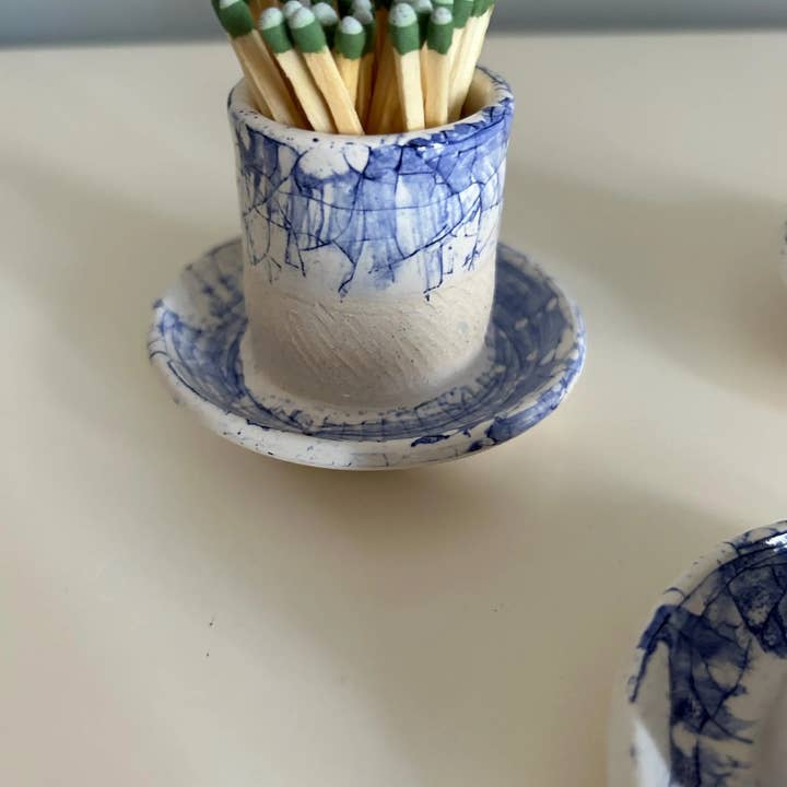Amber Vintage Chicago Pottery - Wholesale Match Holder - Hanukkah special Blue and White Striker