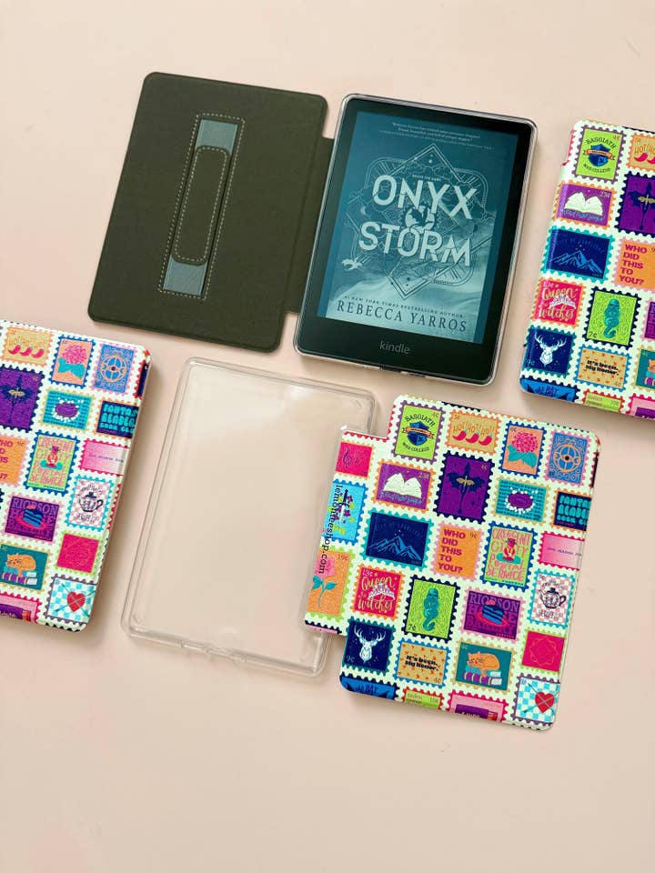 The Best of Both Kindle Case Cover with Clear Back and Cover Strap - Fantasy Stamps - 11th + 12th Gen Paperwhite and Kindle Basic for wholesale by LemonLee