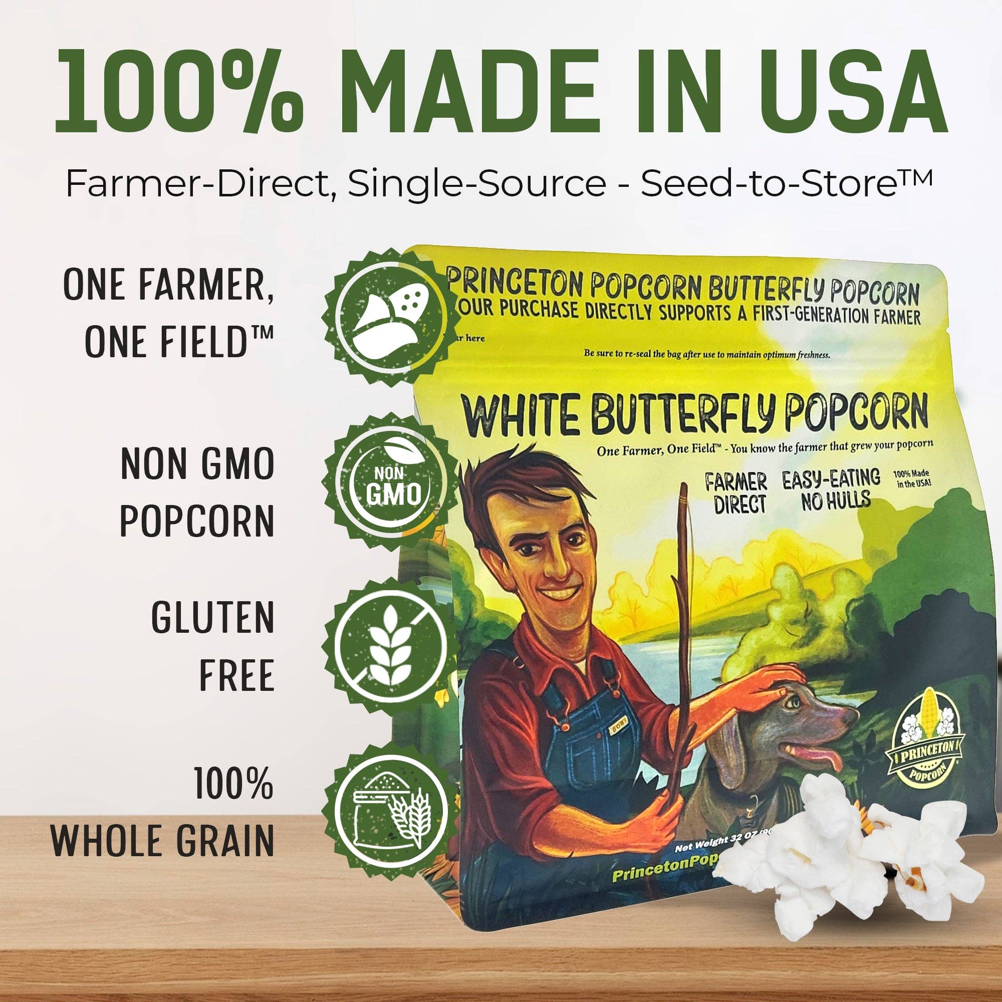 Princeton Popcorn Company, LLC – Engroshandel Popcornkerner – 2lb pose Princeton Popcorn store gule popcornkerner, luftige og store, ikke-GMO, skrogfri, direkte fra landmanden, glutenfri til popning, ideel til oliepopcornmaskine, mikrobølgepopcorn eller luftpopper.8