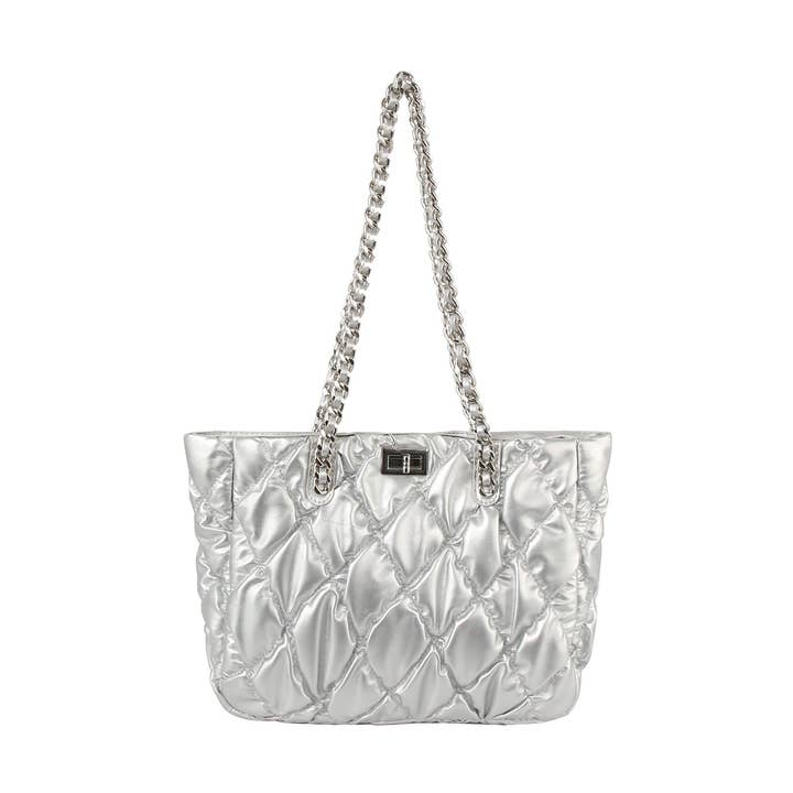 Handbag Express - Wholesale Tote Bag - Women's - Quilted Puffer Stylish Chain Accented Tote