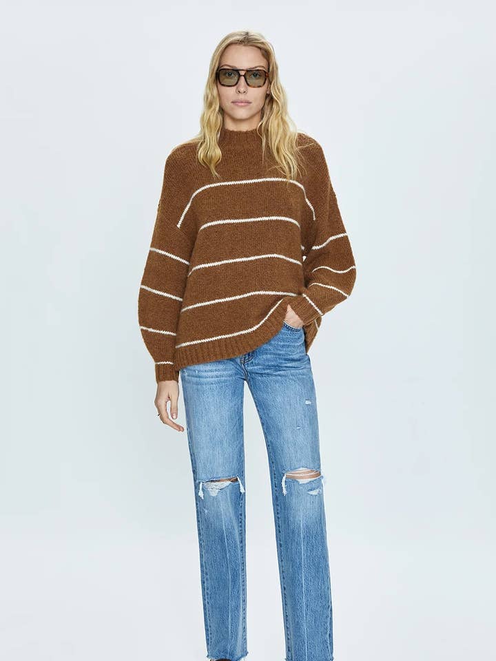 Camisola Pistola Carlen - Carmel/Branco por atacado de NIBI MTK