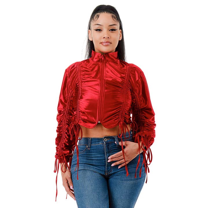 RUCHED CROP JACKET for wholesale by Black Pearl Clothing