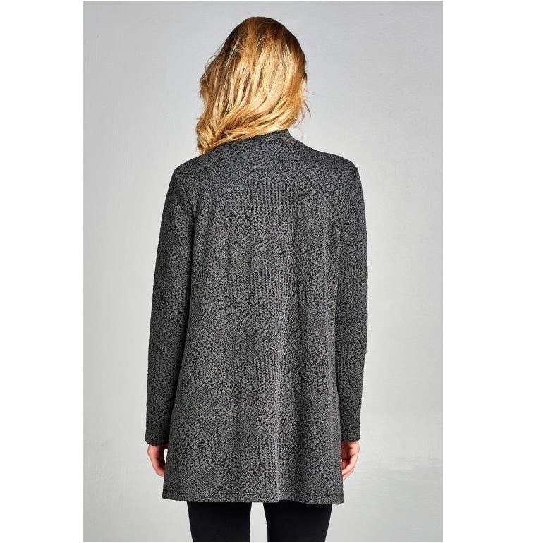 LKLUV - Wholesale Cardigan - Women's - Made in USA - Open Front Modern Print Cardigan - Grey4