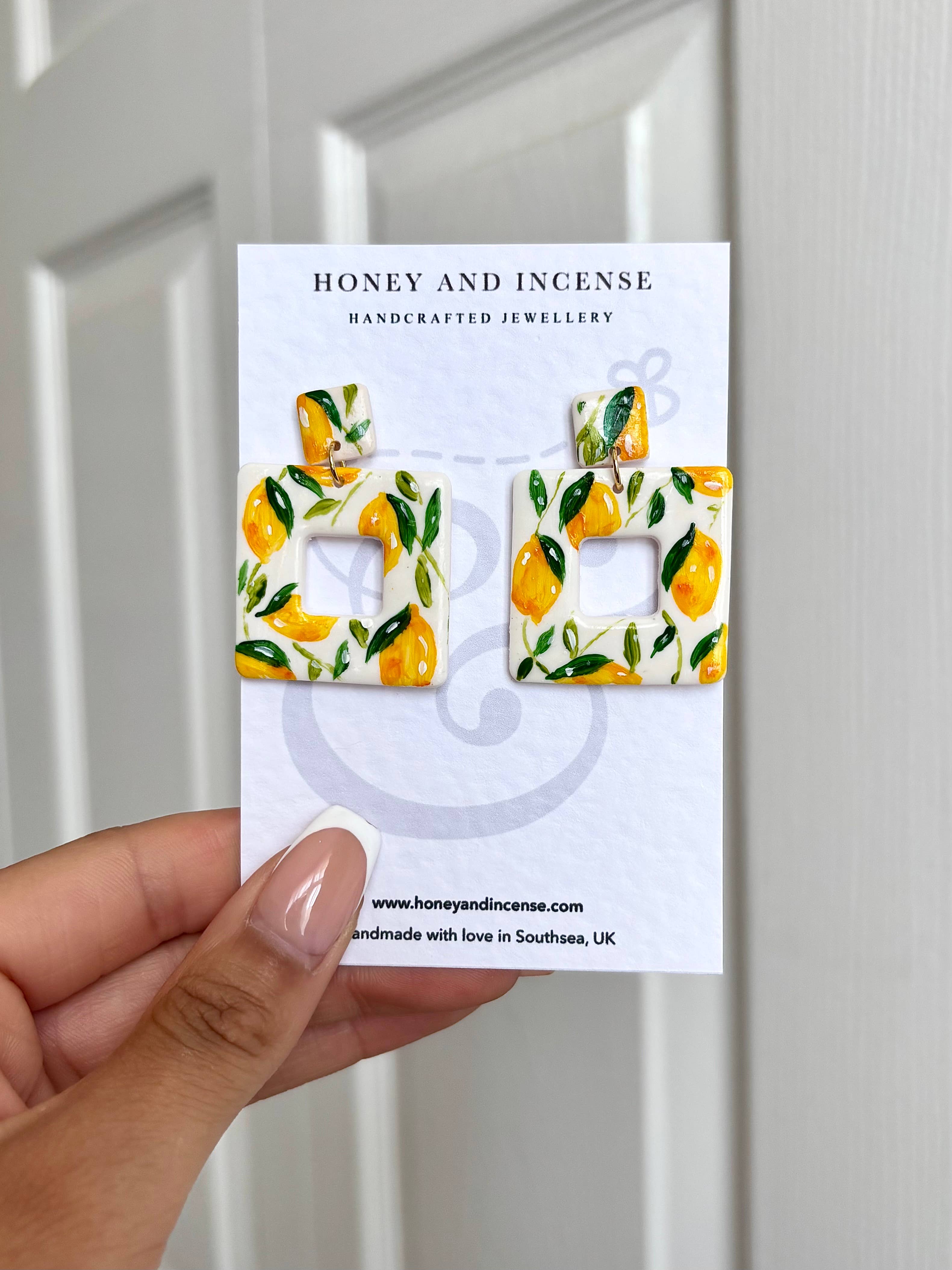 Honey and Incense – wholesale Dangle earrings – Amalfi Lemon Hand-Painted Earrings1
