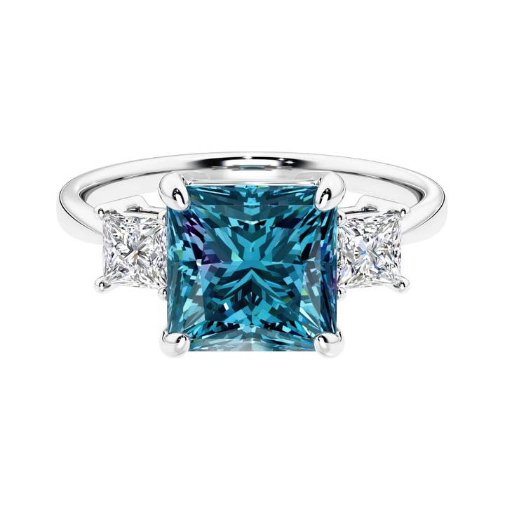 14k Gold 3Ct Princess Cut Alexandrite & Diamond 3-Stone Ring for wholesale by DV Custom Jewelry USA