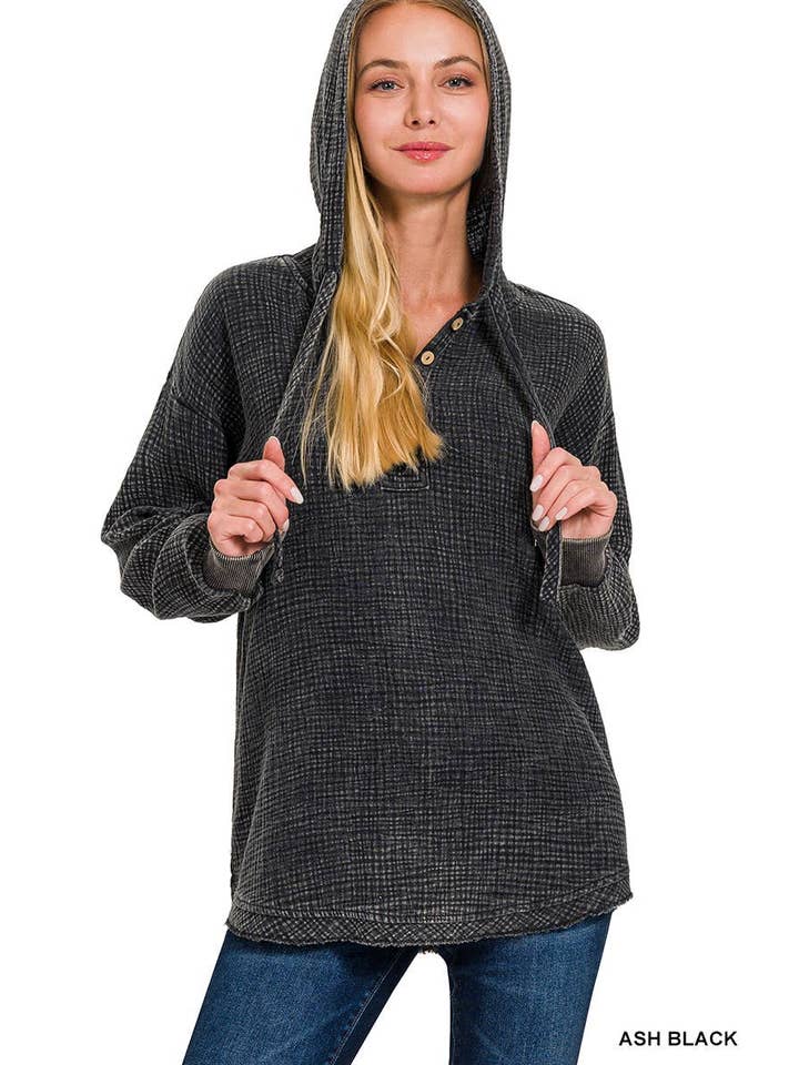 Vanilla Monkey - Venta al por mayor Sudadera con capucha - Mujer - Sudadera con capucha lavada con doble gasa y cierre de botones