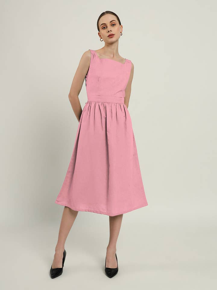 The Mihara Fondant Pink Cotton Dress for wholesale by Thevasa