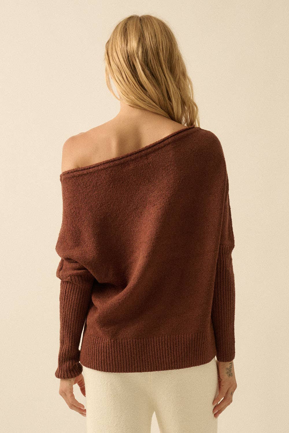 Promesa USA - Wholesale Knit Sweater - Women's - Textured Knit One-Shoulder Boatneck Dolman Sweater11