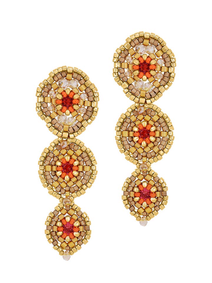 Store til små 3 cirkler øreringe i guld og orange, E24664 for engroshandel hos Miguel Ases